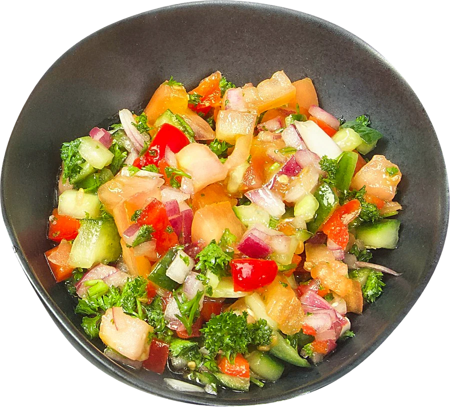Çoban salad of chopped tomato, cucumber, pepper and red onion